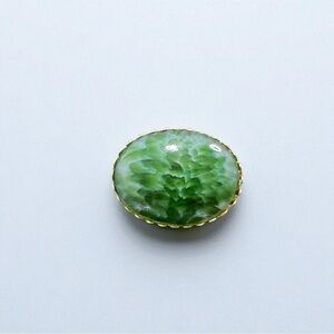 Vintage Oval Brooch with Green Semi Precious Stone